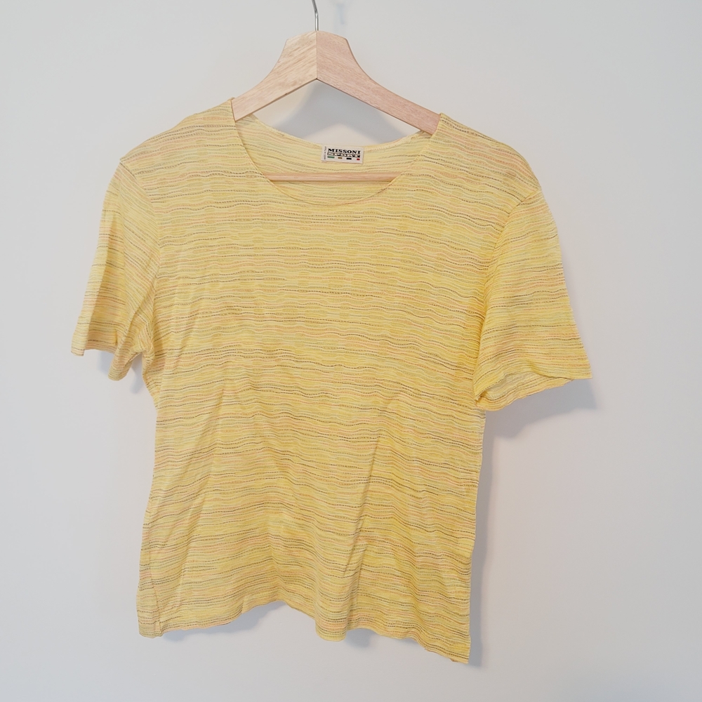 Vintage Classic Pattern Missoni Knited Yellow Striped T-Shirt Size 44
